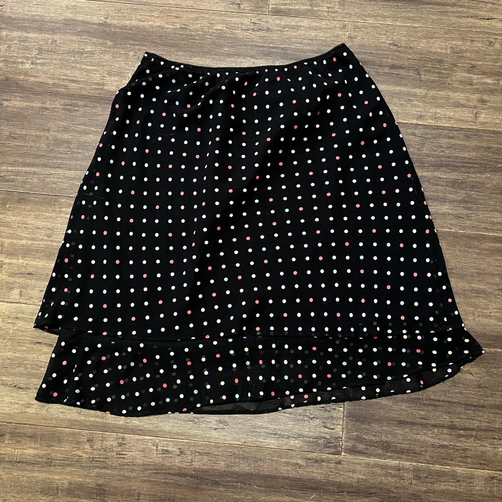 Ladies black polka dot chiffon two tiered skirt sz 12